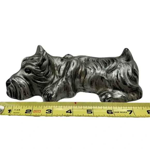 Vintage Scottish Terrier Scottie Dog Chalkware Painted Silver Statue Figurine - Picture 9 of 13